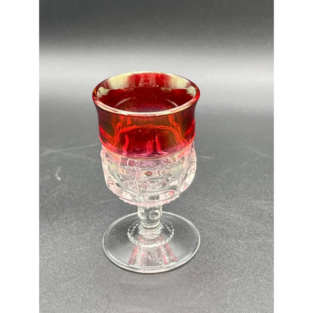 VTG Tiffin Kings Thumbprint Ruby Red Cordial Glass- 3.5